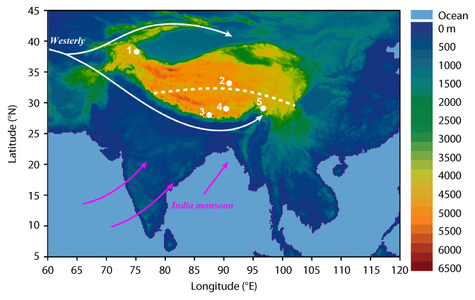 Tibetan plateau snowmelt and India monsoon map 青藏高原融雪与印度季风图