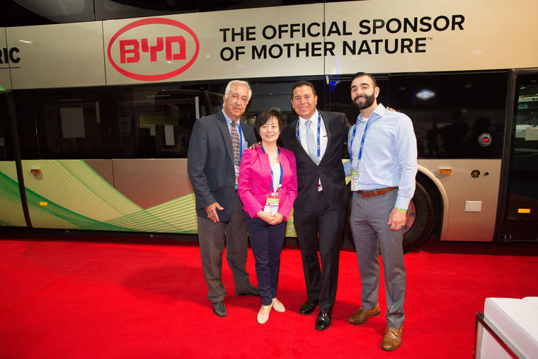 Macy Neshati, Senior VP Heavy Industries, & Stella Li, SVP of BYD at the ACTExpo 梅西Neshati,重工业高级副总裁,和Stella Li,比亚迪高级副总裁在ACTExpo