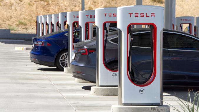 Tesla Super Charging station near the Interstate-5 in Kettleman City, Calif.