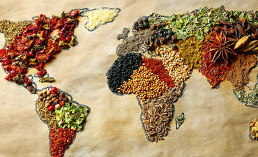世界地图，在香料绘制。